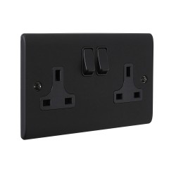 Saxby Raised Screwed 13A 2 Gang Double Pole Switched Socket - Matt Black with Black Inserts