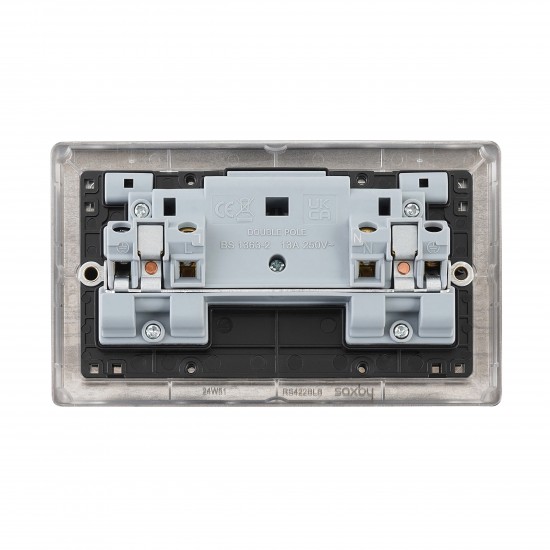 Saxby Raised Screwed 13A 2 Gang Double Pole Switched Socket - Matt Black with Black Inserts