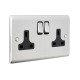 Saxby Raised Screwed 13A 2 Gang Double Pole Switched Socket - Brushed Steel with Black Inserts