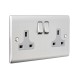 Saxby Raised Screwed 13A 2 Gang Double Pole Switched Socket - Brushed Steel with Grey Inserts