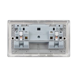 Saxby Raised Screwed 13A 2 Gang Double Pole Switched Socket - Brushed Steel with Grey Inserts