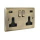 Saxby Raised Screwed 13A 2G DP Switched Socket with 15.5 USB A&C - Antique Brass with Black Inserts