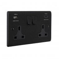 Saxby Raised Screwed 13A 2G DP Switched Socket with 15.5 USB A&C - Matt Black with Black Inserts