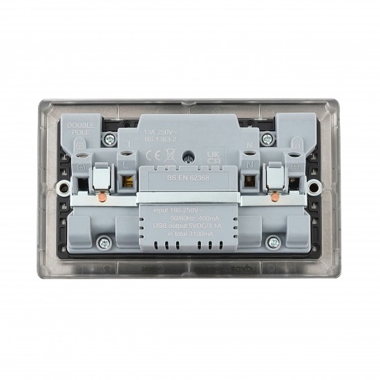 Saxby Raised Screwed 13A 2G DP Switched Socket with 15.5 USB A&C - Matt Black with Black Inserts