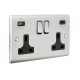 Saxby Raised Screwed 13A 2G DP Switched Socket with 15.5 USB A&C - Brushed Steel with Black Inserts