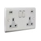 Saxby Raised Screwed 13A 2G DP Switched Socket with 15.5 USB A&C - Brushed Steel with Grey Inserts