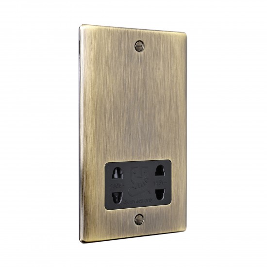 Saxby Raised Screwed Dual Voltage Shaver Socket - Antique Brass with Black Insert