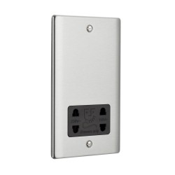 Saxby Raised Screwed Dual Voltage Shaver Socket - Brushed Steel with Black Insert