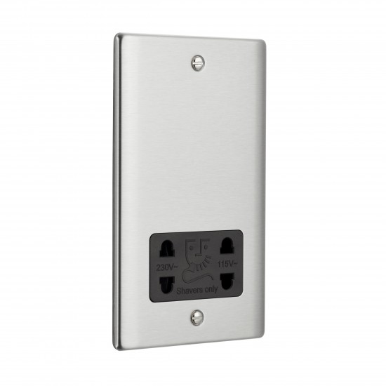 Saxby Raised Screwed Dual Voltage Shaver Socket - Brushed Steel with Black Insert