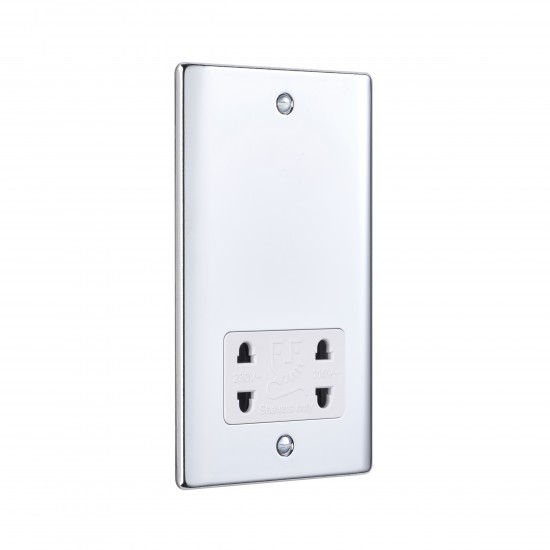 Saxby Raised Screwed Dual Voltage Shaver Socket - Polished Chrome with White Insert