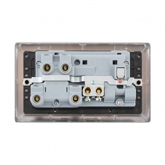 Saxby Raised Screwed 45A DP Cooker Switch with 13A Socket & Neon's - Antique Brass with Black Insert