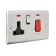 Saxby Raised Screwed 45A DP Cooker Switch with 13A Socket & Neon's - Brushed Steel with Black Insert