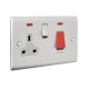 Saxby Raised Screwed 45A DP Cooker Switch with 13A Socket & Neon's - Brushed Steel with Grey Inserts