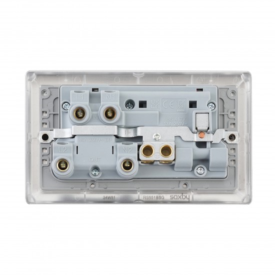 Saxby Raised Screwed 45A DP Cooker Switch with 13A Socket & Neon's - Brushed Steel with Grey Inserts