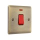 Saxby Raised Screwed 45A 1 Gang Double Pole Switch with Neon - Antique Brass with Black Insert