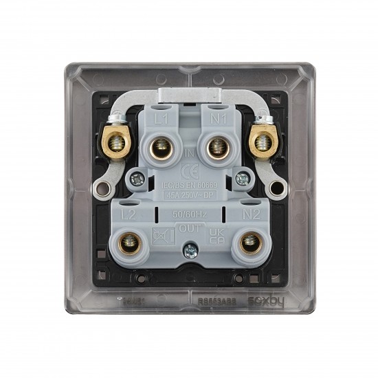 Saxby Raised Screwed 45A 1 Gang Double Pole Switch with Neon - Antique Brass with Black Insert