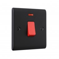 Saxby Raised Screwed 45A 1 Gang Double Pole Switch with Neon - Matt Black with Black Insert