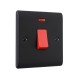 Saxby Raised Screwed 45A 1 Gang Double Pole Switch with Neon - Matt Black with Black Insert
