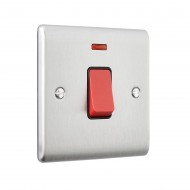 Saxby Raised Screwed 45A 1 Gang Double Pole Switch with Neon - Brushed Steel with Black Insert