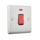 Saxby Raised Screwed 45A 1 Gang Double Pole Switch with Neon - Brushed Steel with Black Insert