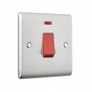 Saxby Raised Screwed 45A 1 Gang Double Pole Switch with Neon - Brushed Steel with Grey Insert