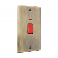 Saxby Raised Screwed 45A Large Plate Double Pole Switch with Neon - Antique Brass with Black Insert