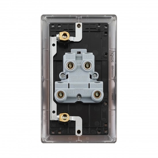Saxby Raised Screwed 45A Large Plate Double Pole Switch with Neon - Antique Brass with Black Insert