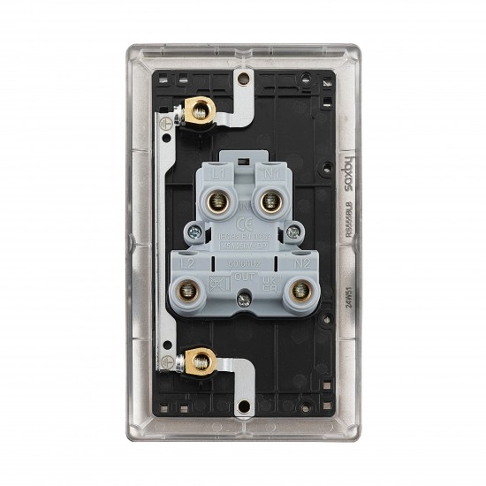 Saxby Raised Screwed 45A Large Plate Double Pole Switch with Neon - Matt Black with Black Insert