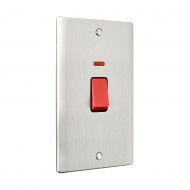 Saxby Raised Screwed 45A Large Plate Double Pole Switch with Neon - Brushed Steel with Black Insert
