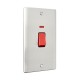 Saxby Raised Screwed 45A Large Plate Double Pole Switch with Neon - Brushed Steel with Black Insert