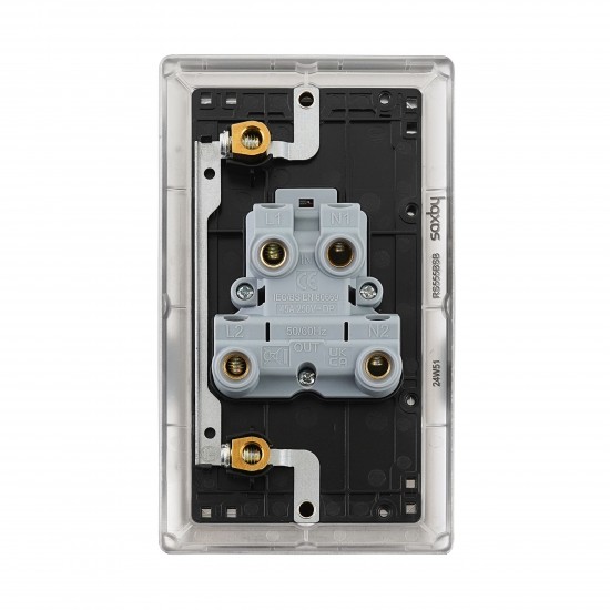 Saxby Raised Screwed 45A Large Plate Double Pole Switch with Neon - Brushed Steel with Black Insert