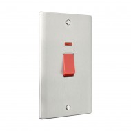 Saxby Raised Screwed 45A Large Plate Double Pole Switch with Neon - Brushed Steel with Grey Insert