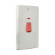 Saxby Raised Screwed 45A Large Plate Double Pole Switch with Neon - Brushed Steel with Grey Insert