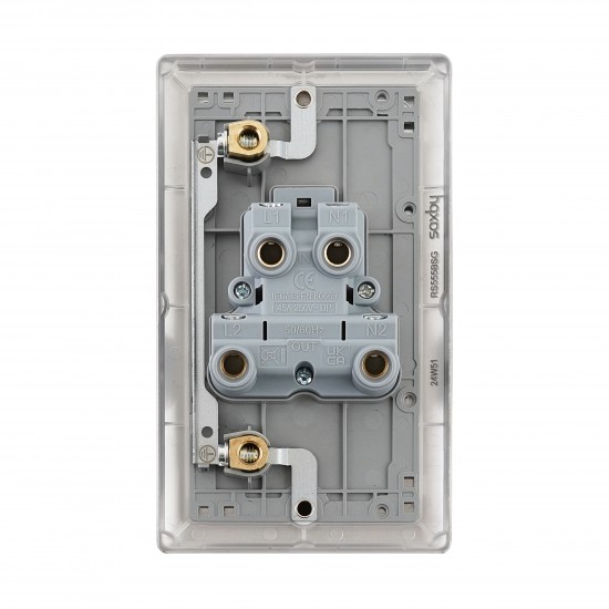 Saxby Raised Screwed 45A Large Plate Double Pole Switch with Neon - Brushed Steel with Grey Insert