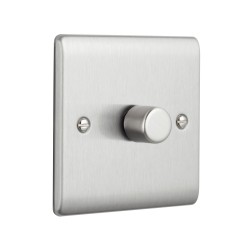 Saxby Raised Screwed 1 Gang LED Dimmer 5-100W - Brushed Steel