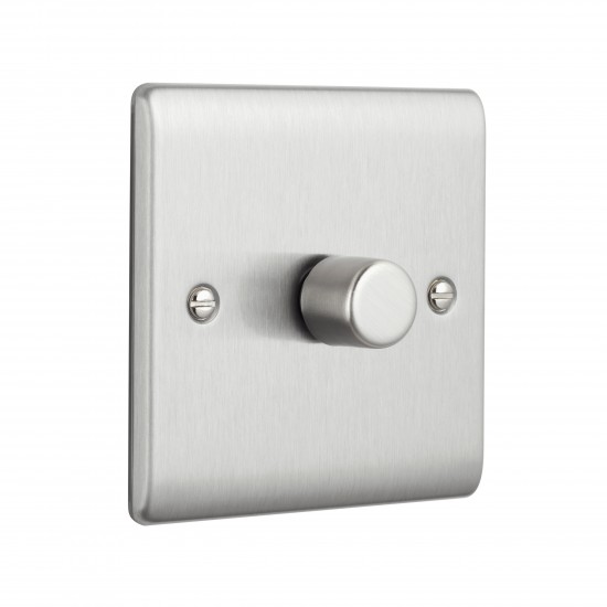 Saxby Raised Screwed 1 Gang LED Dimmer 5-100W - Brushed Steel