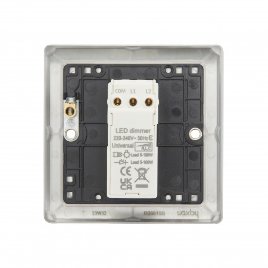 Saxby Raised Screwed 1 Gang LED Dimmer 5-100W - Brushed Steel