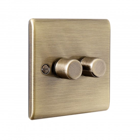 Saxby Raised Screwed 2 Gang LED Dimmer 5-100W - Antique Brass