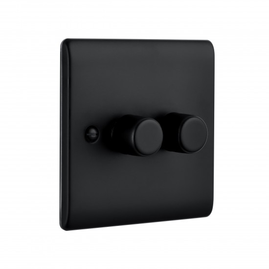 Saxby Raised Screwed 2 Gang LED Dimmer 5-100W - Matt Black