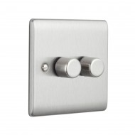 Saxby Raised Screwed 2 Gang LED Dimmer 5-100W - Brushed Steel