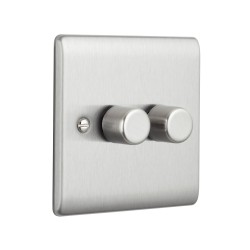 Saxby Raised Screwed 2 Gang LED Dimmer 5-100W - Brushed Steel
