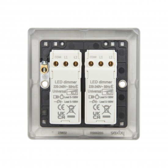 Saxby Raised Screwed 2 Gang LED Dimmer 5-100W - Brushed Steel
