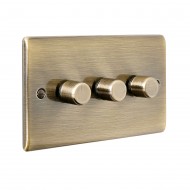 Saxby Raised Screwed 3 Gang LED Dimmer 5-100W - Antique Brass