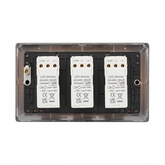 Saxby Raised Screwed 3 Gang LED Dimmer 5-100W - Antique Brass
