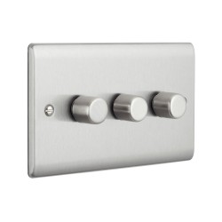 Saxby Raised Screwed 3 Gang LED Dimmer 5-100W - Brushed Steel