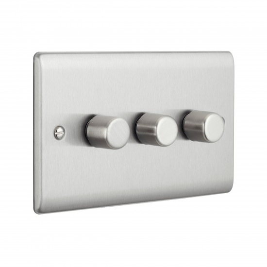 Saxby Raised Screwed 3 Gang LED Dimmer 5-100W - Brushed Steel