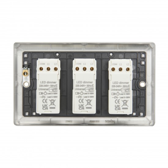 Saxby Raised Screwed 3 Gang LED Dimmer 5-100W - Brushed Steel