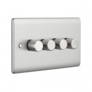 Saxby Raised Screwed 4 Gang LED Dimmer 5-100W - Brushed Steel