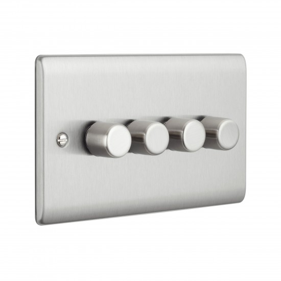 Saxby Raised Screwed 4 Gang LED Dimmer 5-100W - Brushed Steel
