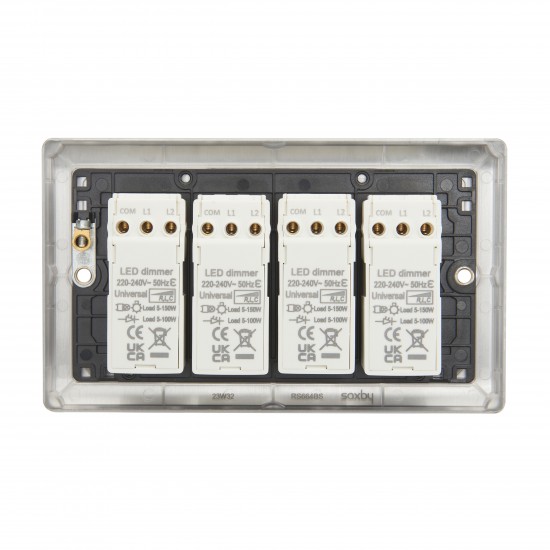 Saxby Raised Screwed 4 Gang LED Dimmer 5-100W - Brushed Steel